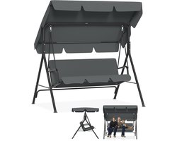 Froadp Grijs Hollywood Hangmat 3-zits met verstelbaar zonnedak Tuinhangmat tot 200 kg Weerbestendige Hangmatbank met comfortkussens & Anti-slip poten Voor Tuin, Balkon 175,5x110x152cm