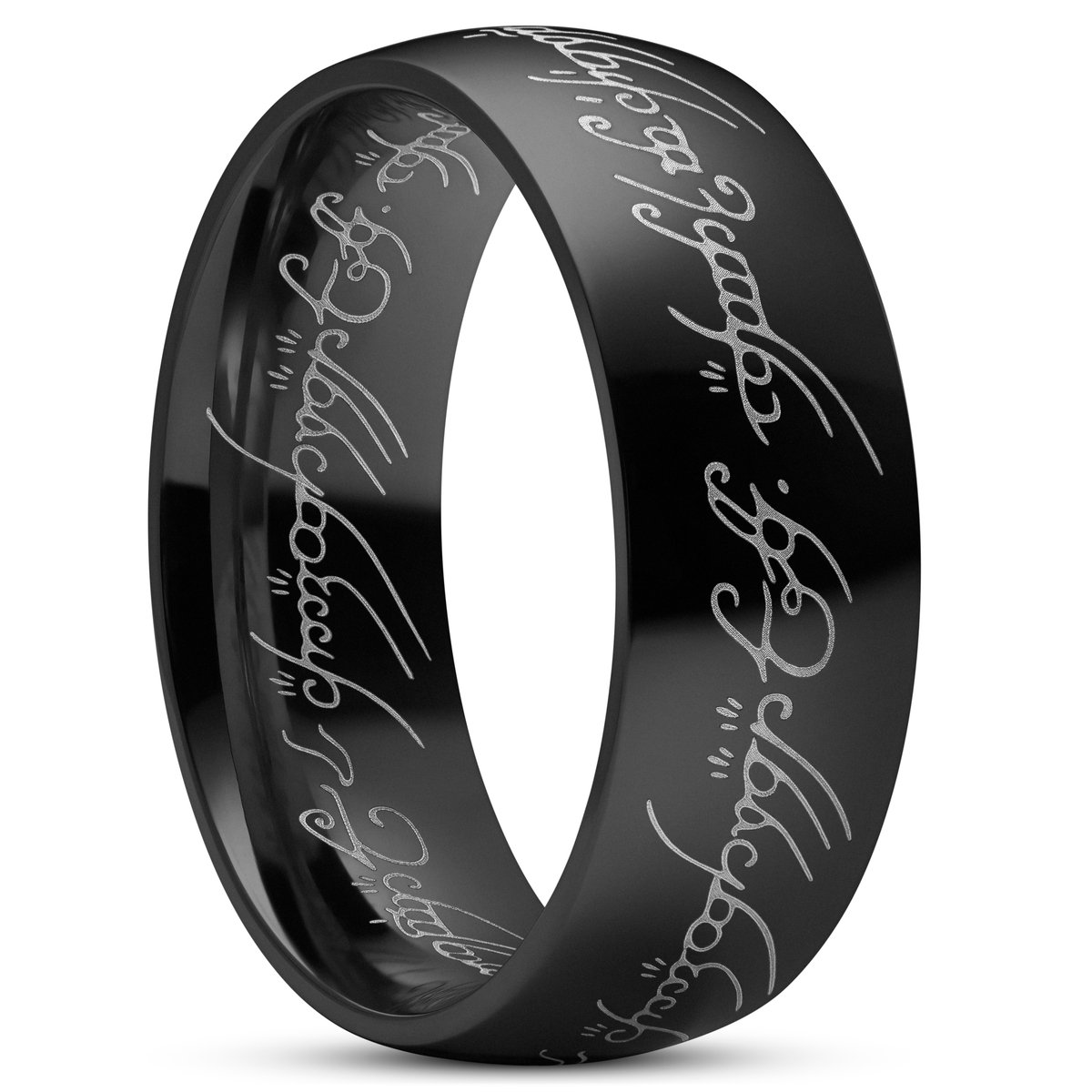 Sentio | Zwarte Roestvrijstalen Ring met Goudkleurig Elfen Schrift
