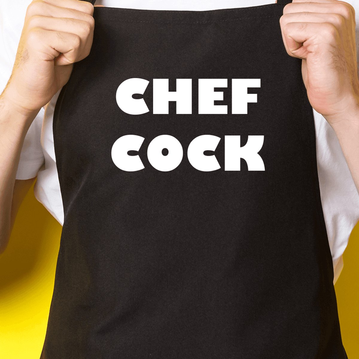 Zwart keukenschort / BBQ-schort met tekst | Chef Cock | Katoen - One size - Verstelbaar - Wasbaar - Cadeau voor hem - Vaderdag - Gratis verzending - Cadeau voor Kerst & sinterklaas | Incl. 2 jaar garantie