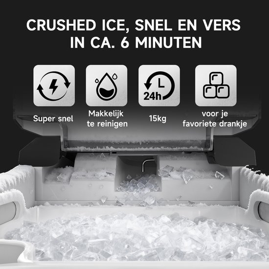 Bardi 1.1L - Nugget IJsblokjesmachine Square - Crushed Ice Maker met IJsschep - 15kg/24 uur - Ijsblokjesmaker - Met Luxe Thermosbeker - WIT met citruspers rvs van Merkloos — afbeelding 4