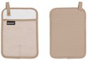 Voor- en achterkant van een beige pannenlap met beige band.