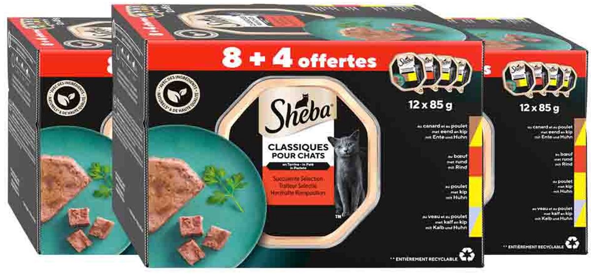 Sheba Sheba Kattenvoer Nat Classic Traiteur Paté Selectie Multipack - 3 x 12x85 gr - Voordeelverpakking