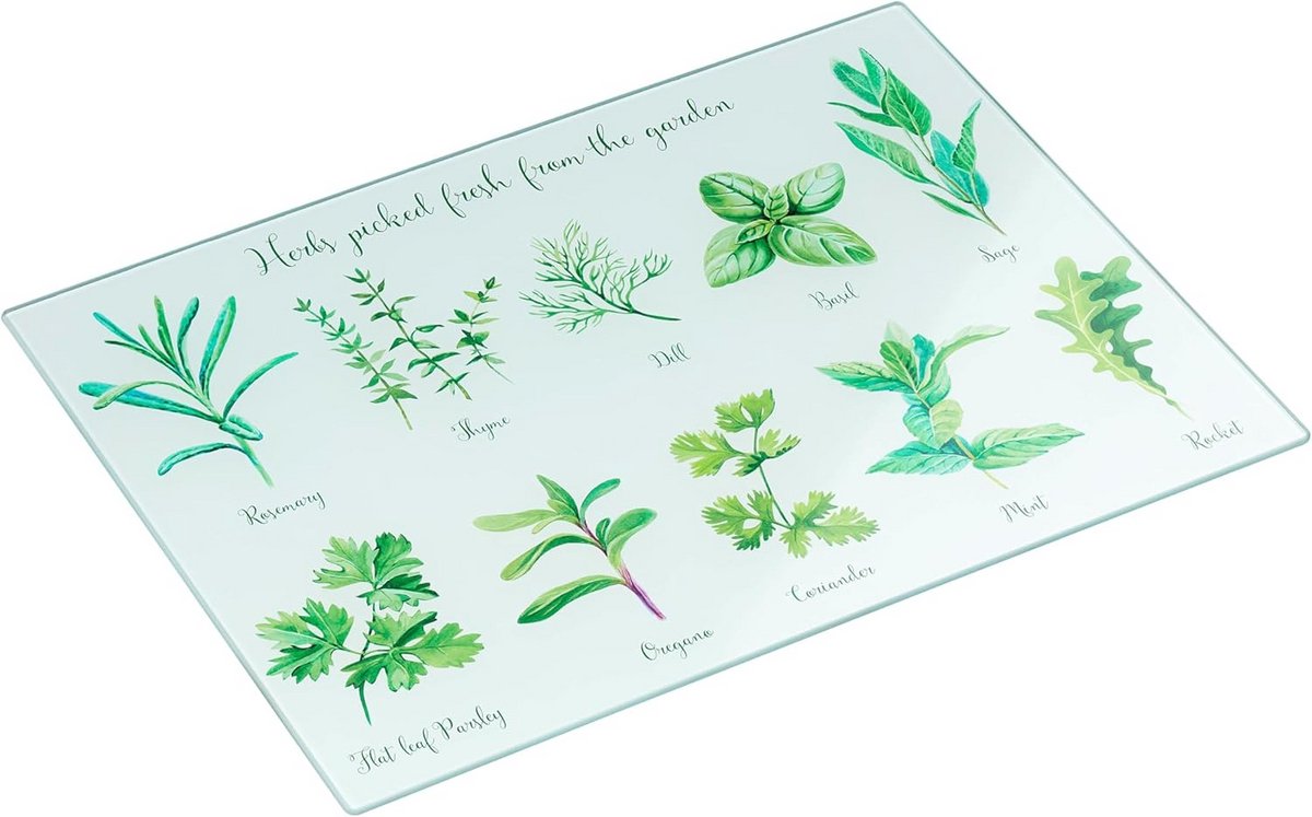 Antislip Werkbladbeschermer van Gehard Glas met Kruidenprint - Multifunctioneel 30cm x 40cm