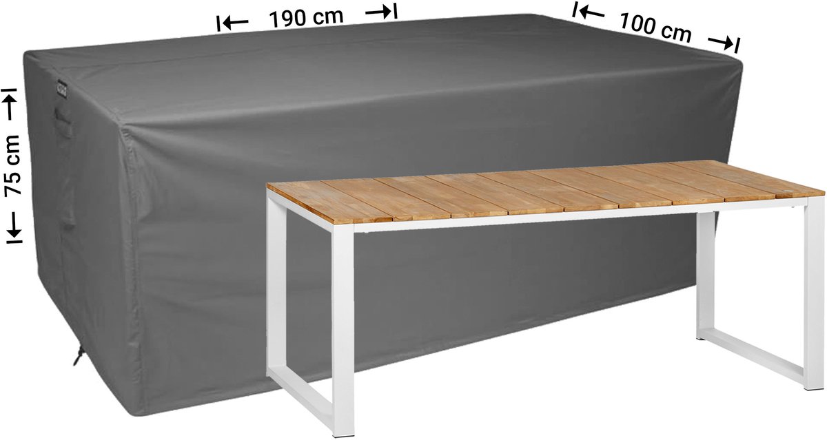 Raffles Covers Beschermhoes tuintafel - 190 x 100 H: 75 cm - D-RT190 - Waterdicht - Ademend - UV-bestendig - Elastisch rijgkoord - Beschermhoes tuinmeubelen Antraciet