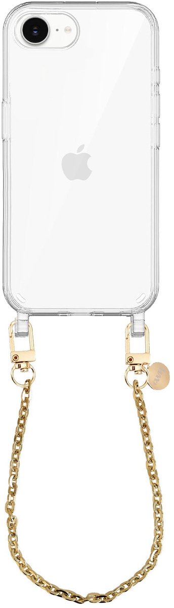 xoxo Wildhearts siliconen hoesje - Geschikt voor iPhone 17e hoesje - Dreamy - Telefoonhoesje - Hoesje met koord - Gouden ketting - kort telefoonkoord - Transparant hoesje (korte variant)
