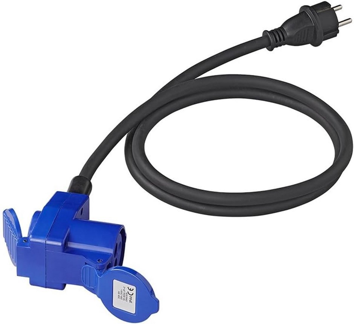 Verlengkabel 150 cm 3x2,5mm² van Schuko stekker naar CEE haakse koppeling met stopcontact voor caravan en camper
