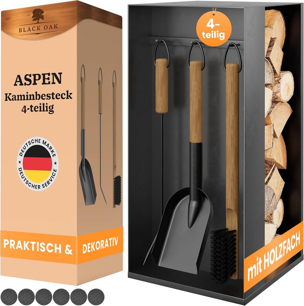 Stijlvol 4-delig haardbestek set met houten handvat voor open haard