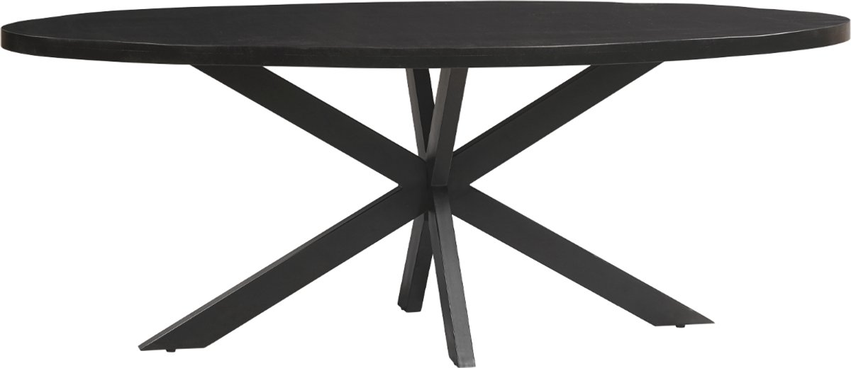 Sfeerwonen Enzo - Eettafel Ovaal - 180 x 90 cm - Mangohout Zwart - Rechte Rand Afwerking - Stalen Matrix Poot