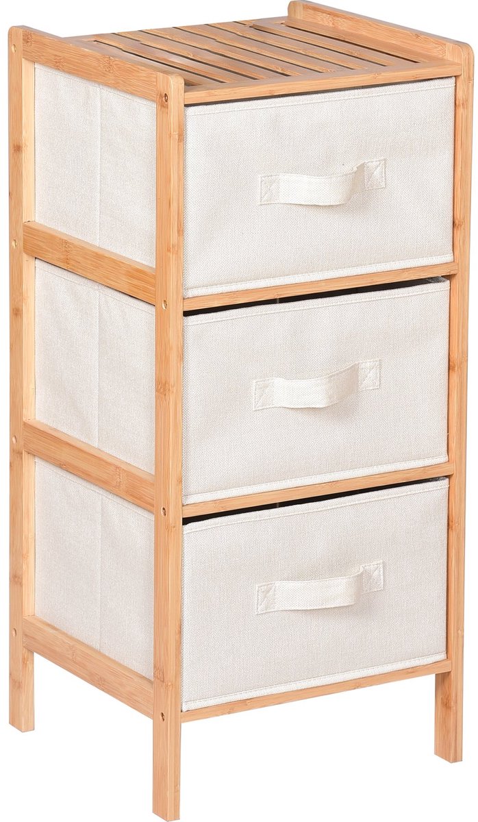 BEGRYF Bamboe Badkamerkast - Ladekast met 3 Stoffen Lades - 37x35x79 cm - Naturel & Wit