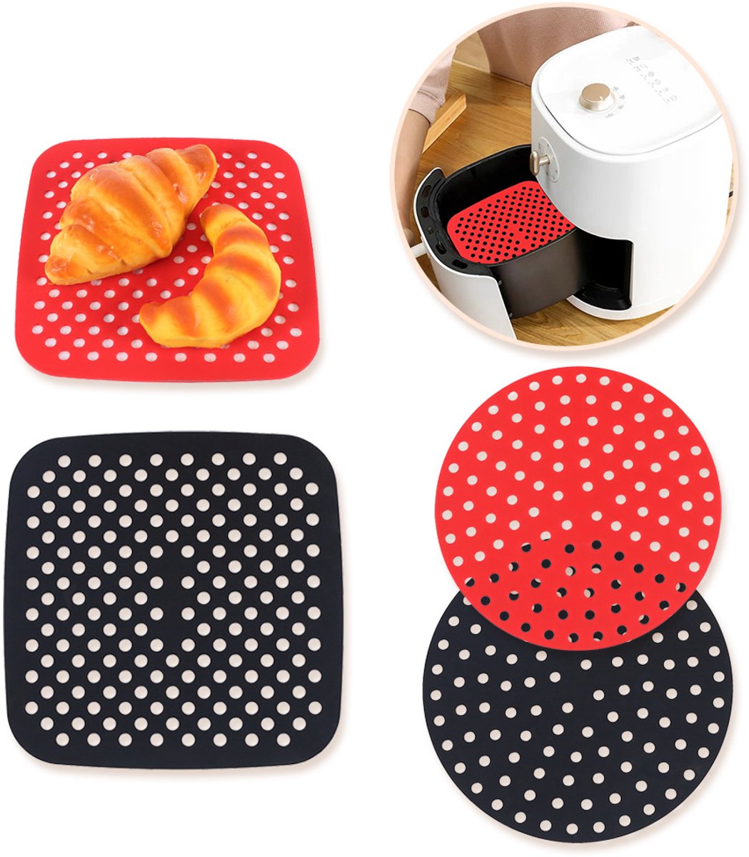 Siliconen Airfryer Liners-Herbruikbare Airfryer Liners-Geschikt voor Airfryer Geperforeerd Siliconen Bakpapier- Set van 4 Herbruikbare Siliconen Airfryer Matten - Vierkant-Antiaanbak Luchtfriteuse Accessoires-Herbruikbaar Ovenpapier
