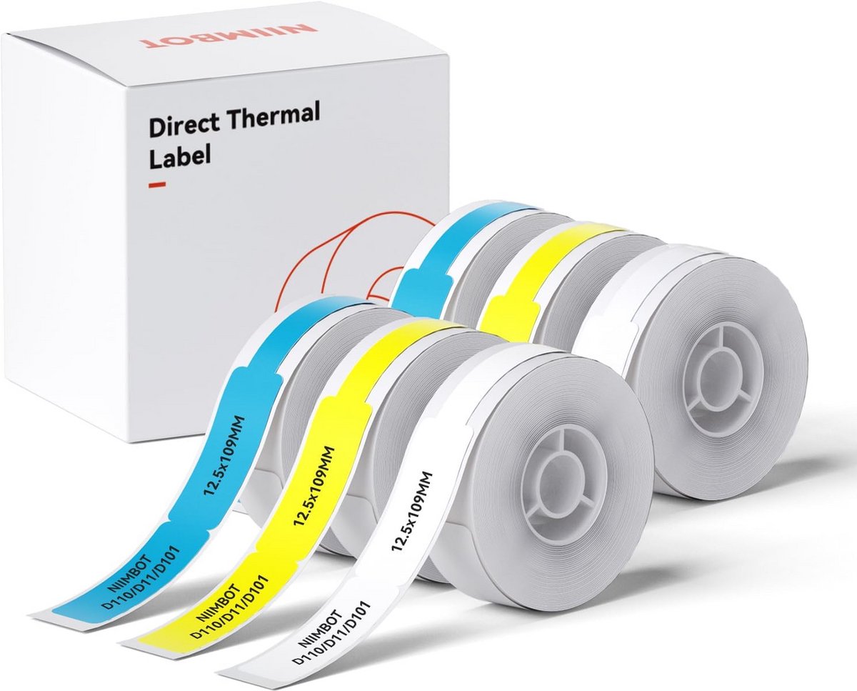 Thermische Zelfklevende Etiketten 12,5 x 109 mm - Compatibel met Diverse Labelprinters - 6 Rollen