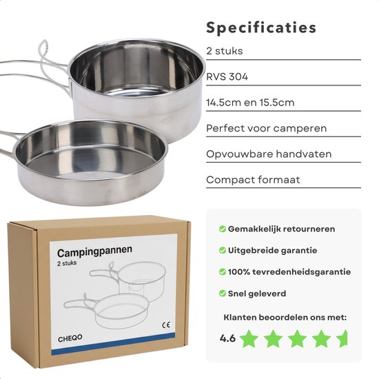 Cheqo® Camping Pannenset - Camping Pannen - Pannenset Camping - Kampeer Pannenset - Kampeer Pannen - Camping Kookset - Kookset Camping - Camping Kookgerei - Camping Kookgerei Set - Camping Pan Set - Camping Steelpan van Cheqo — afbeelding 2