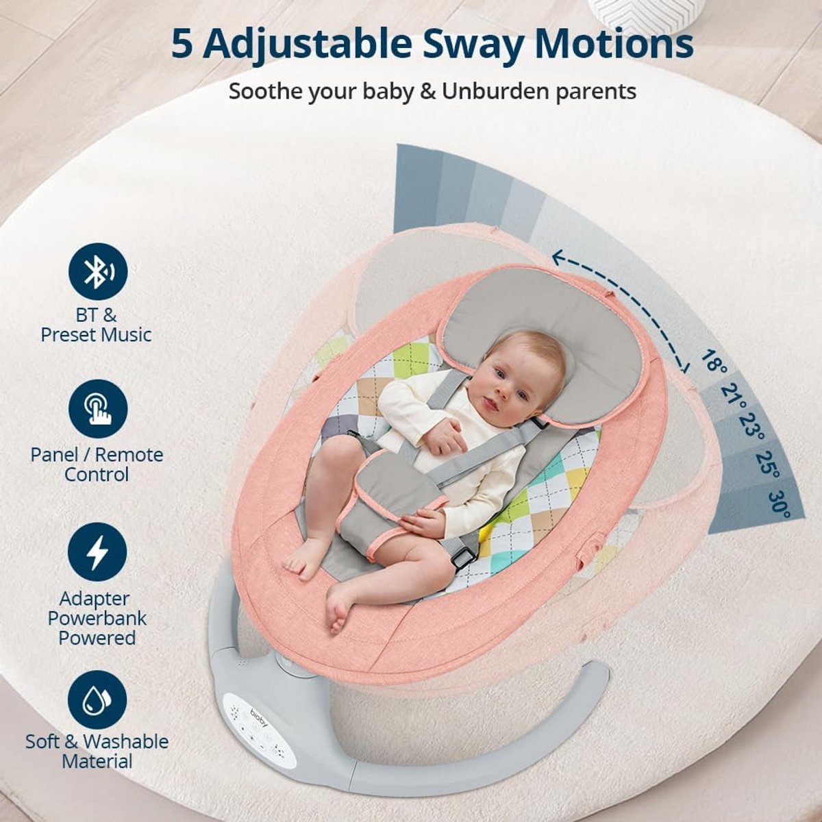 Elektrische Wipstoel Baby - 5 Schommelstanden & Bluetooth thumbnail 4