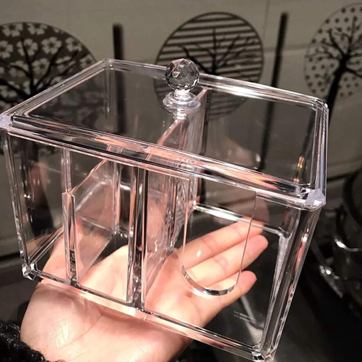 Oneay Opbergdoosje/houder voor wattenstaafjes, transparante acryl organizer met deksel voor op het bureau.