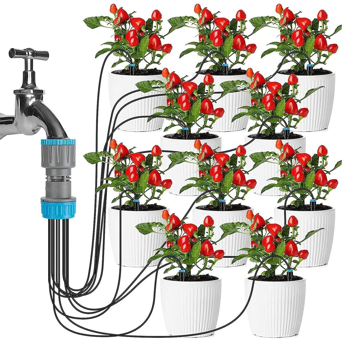 Druppelsysteem - Planten Bewateringssysteem - Druppelirrigatie Kit Voor Potplanten en Vetplanten - 10 Druppelkoppen - Verstelbaar
