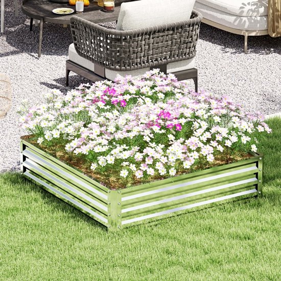 REDOM - Verhoogde Plantenbak - Open Bodem Met Goede Afwatering - Staal - Zilver - 120 X 120 X 30 Cm