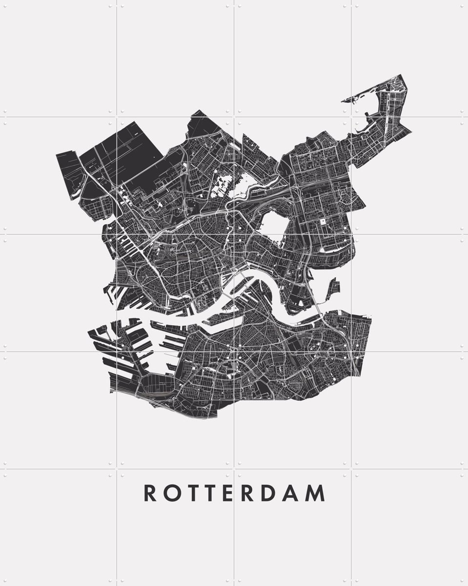 IXXI Rotterdam City Map, Kunst in Kaart - 80 x 100 cm - Gratis ophangtool - Grote wanddecoratie en posters - Geometrische Kunst, Minimalisme, Grafisch