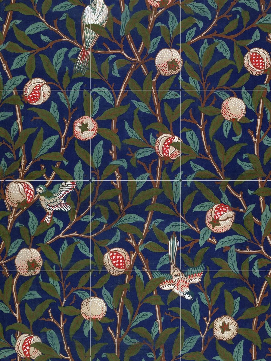 IXXI Bird and Pomegranate, William Morris & Victoria and Albert Museum - 60 x 80 cm - Gratis ophangtool - Grote wanddecoratie en posters - Vintage