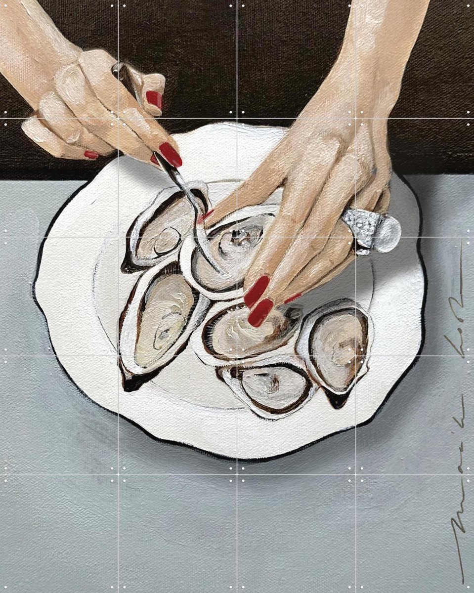 IXXI Ohlala Oysters, Maaike Koster & My Deer Art Shop - 80 x 100 cm - Gratis ophangtool - Grote wanddecoratie en posters - Olieverf, Realisme
