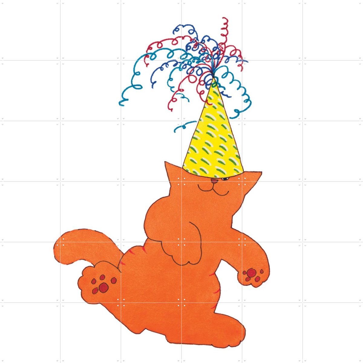 IXXI Dikkie Dik met Feesthoedje, Dikkie Dik - 120 x 120 cm - Gratis ophangtool - Grote wanddecoratie en posters - Kleurrijk, Illustraties, Speels