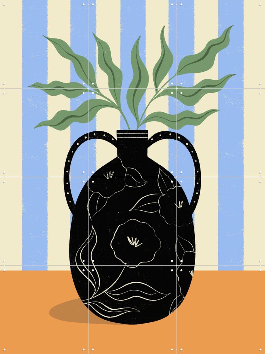 IXXI Leaves in Patterned Vase, Melissa Donne & Various - 60 x 80 cm - Gratis ophangtool - Grote wanddecoratie en posters - Illustraties, Grafisch