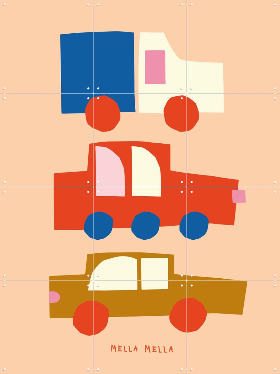 IXXI Autootjes, Mella Mella - 60 x 80 cm - Gratis ophangtool - Grote wanddecoratie en posters - Speels, Kleurrijk, Babykamer, Kinderkamer, Baby