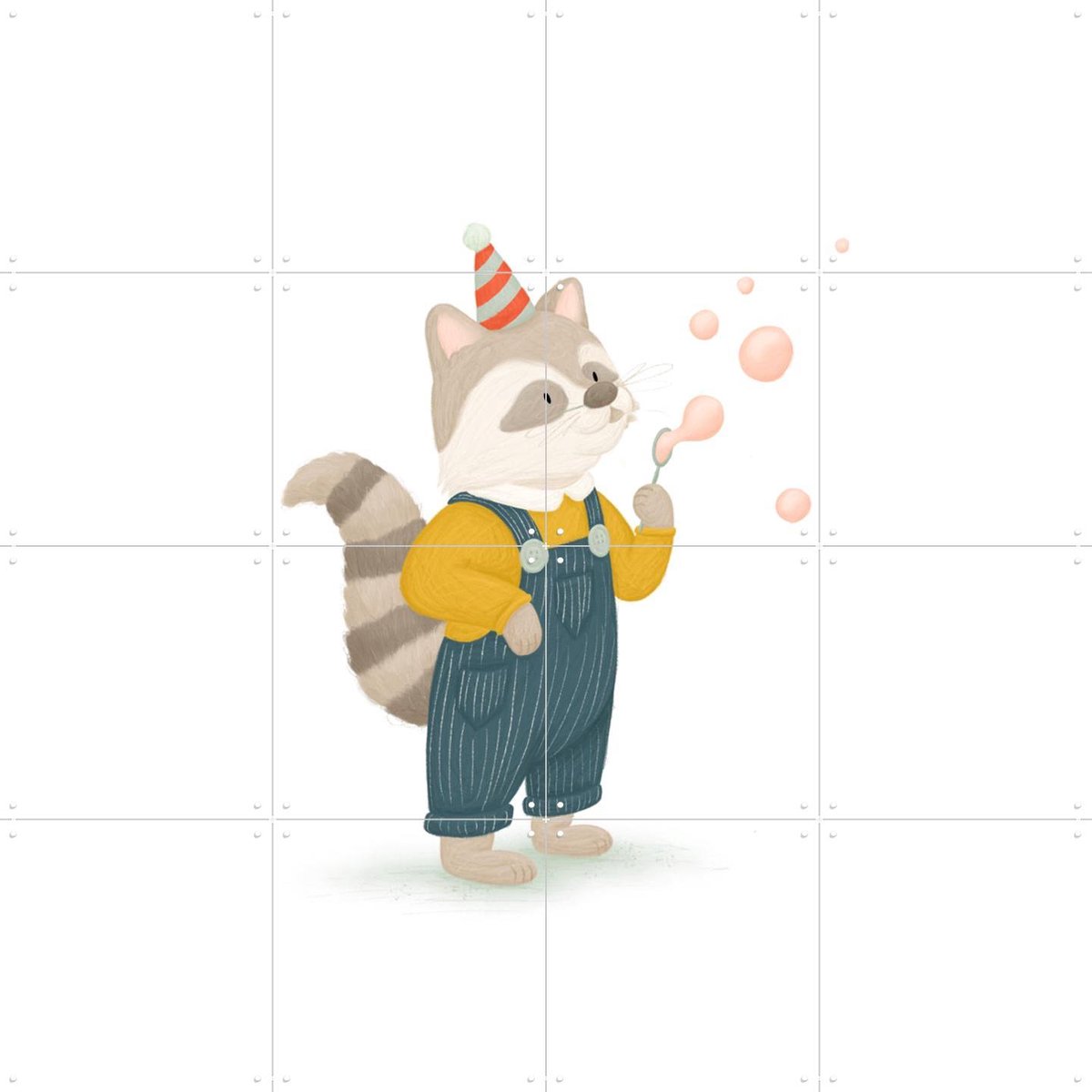 IXXI Bubble Raccoon, Studio Phie - 80 x 80 cm - Gratis ophangtool - Grote wanddecoratie en posters - Fantasierijk, Illustraties, Speels, Cartoonesk