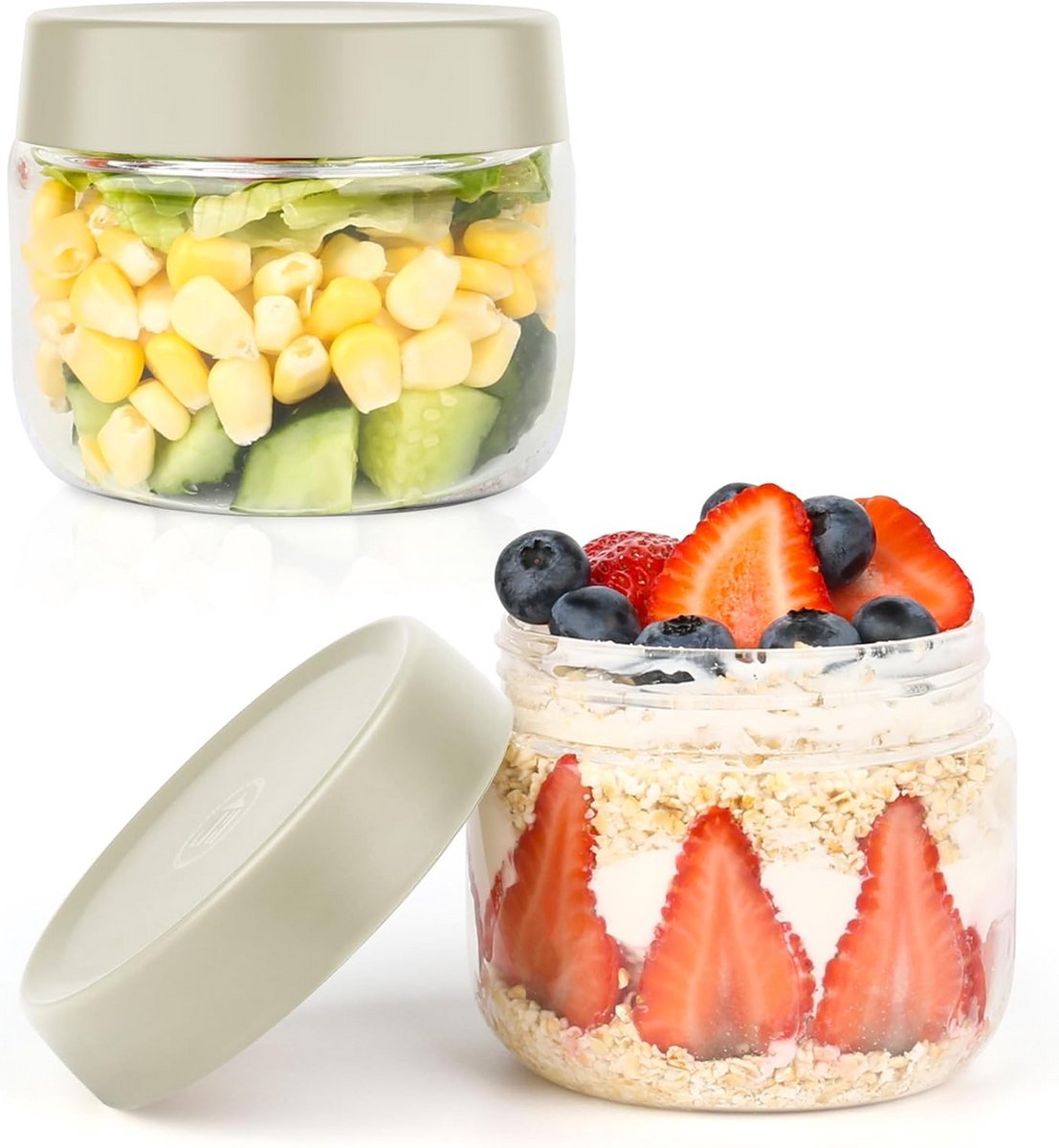 Glazen Potten voor Overnight Oats met Luchtdichte Deksel (2 stuks)