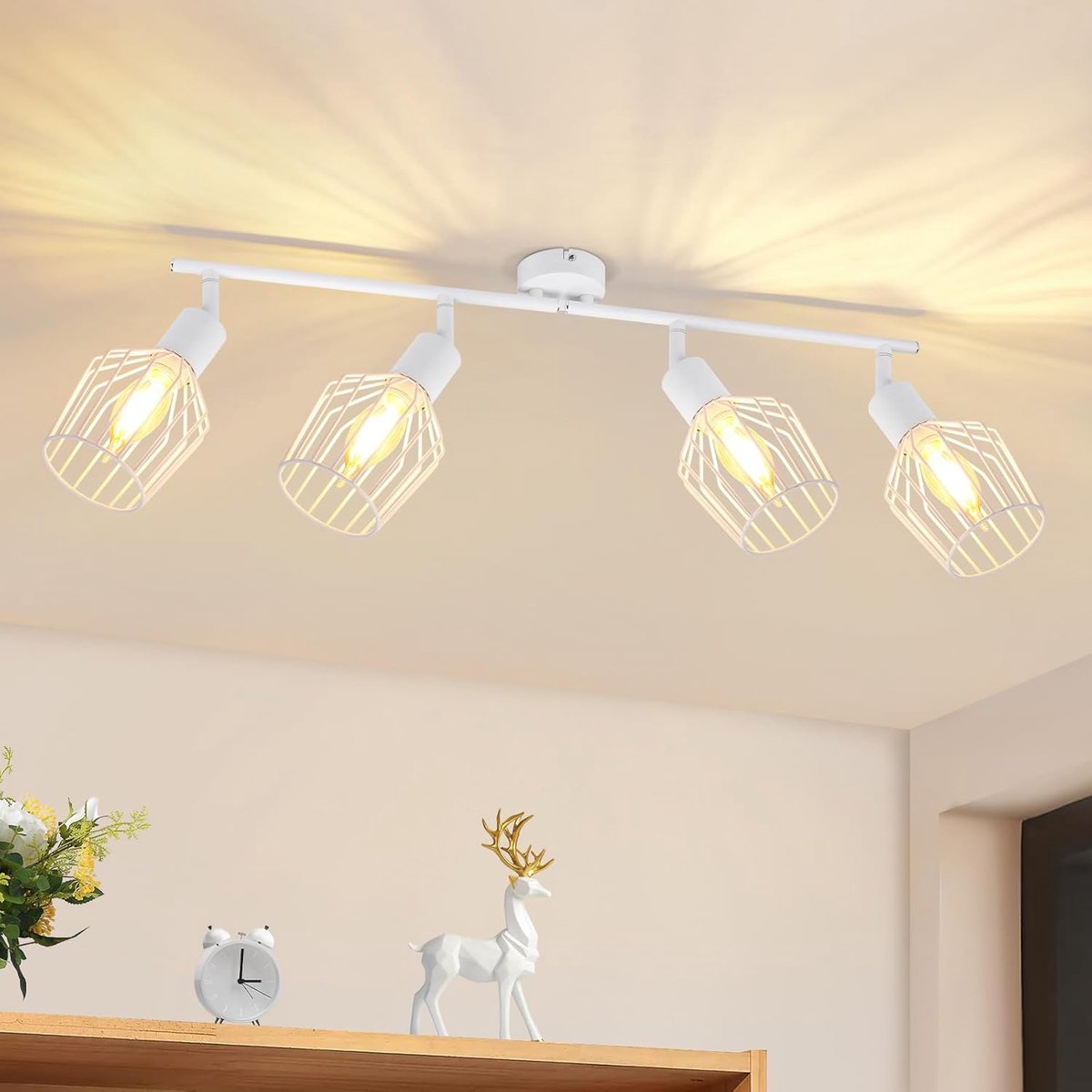 Glitzerlife - Plafondspot Plafondlamp - 4xE14 fitting - Draaibare opbouwspots 350° - Industriële vintage spot - Metaal wit - Ø71cm