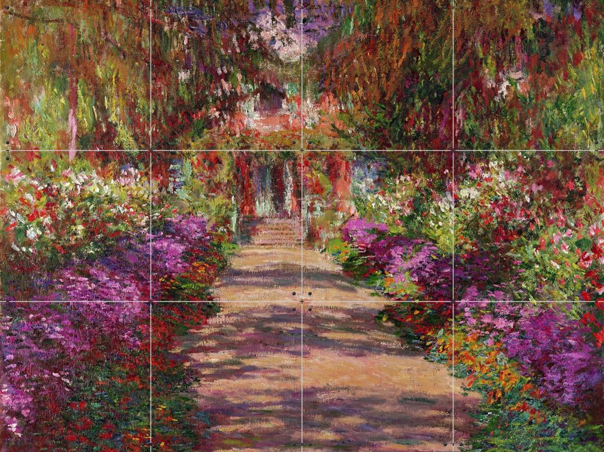 IXXI A Pathway in Monet's Garden, Claude Monet & Bridgeman Images - 80 x 60 cm - Gratis ophangtool - Grote wanddecoratie en posters - Kleurrijk
