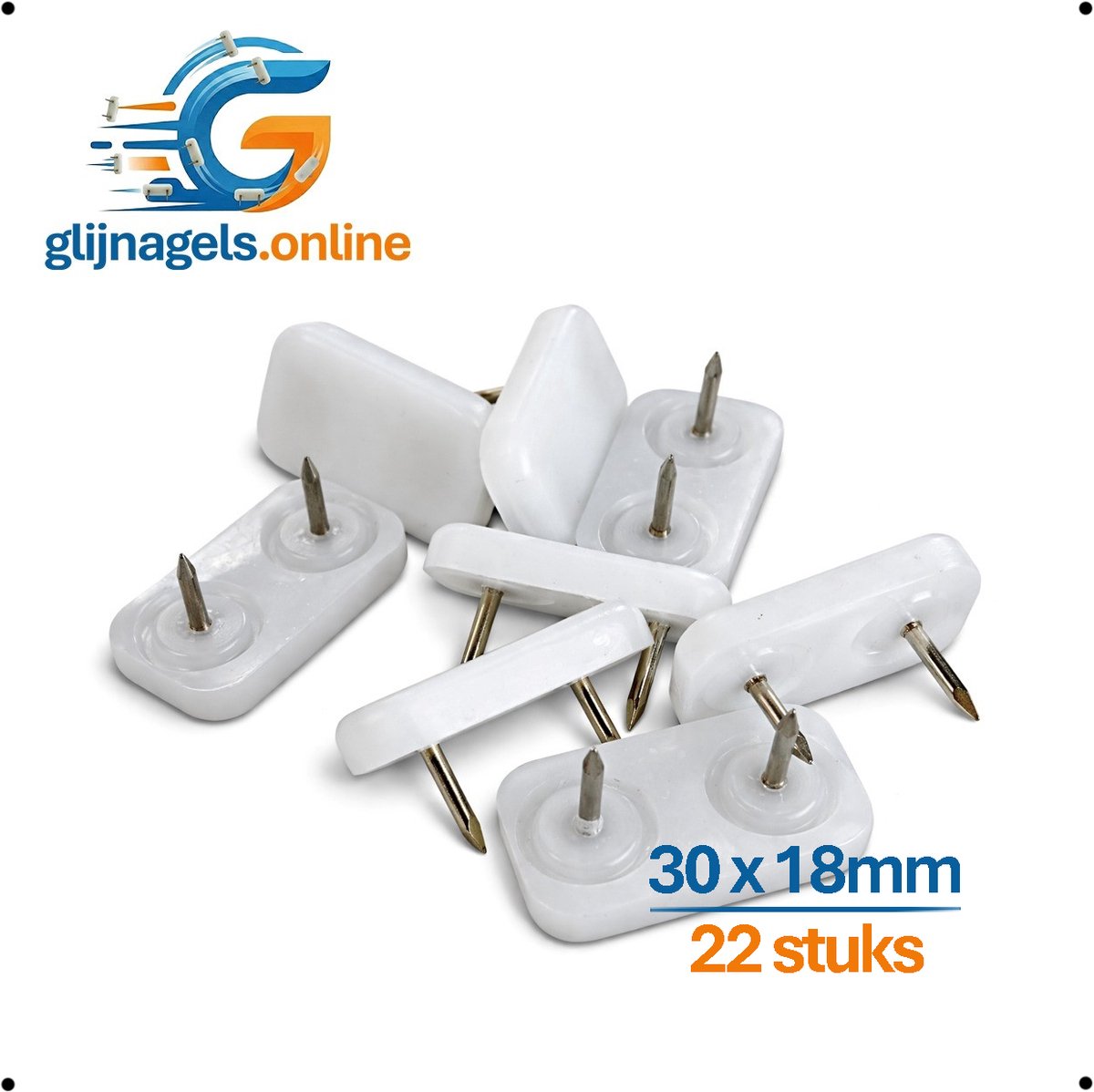22 STUKS PREMIUM GLIJNAGELS 30x18 mm – PVC meubelglijders – Vloerglijders – Meubeldop – Glijdop – Meubelpoten glijders – Vloerbeschermers – Bescherming tegen krassen en vocht – Geluiddempend – Geschikt voor kasten, tafels en overige meubels