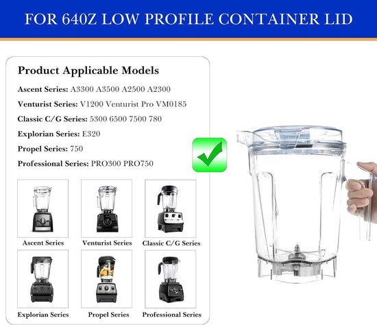 Allecto - Blenderdeksel - Mixer onderdelen accessoires - Crème - Vitamix - Vervangende onderdelen - Model A3500, A3300, A2500 - 64 oz blender - Transparant — afbeelding 3