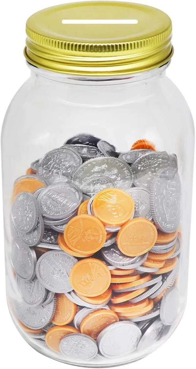 Doorzichtige Glazen Spaarpot voor Munten en Wisselgeld met Deksel