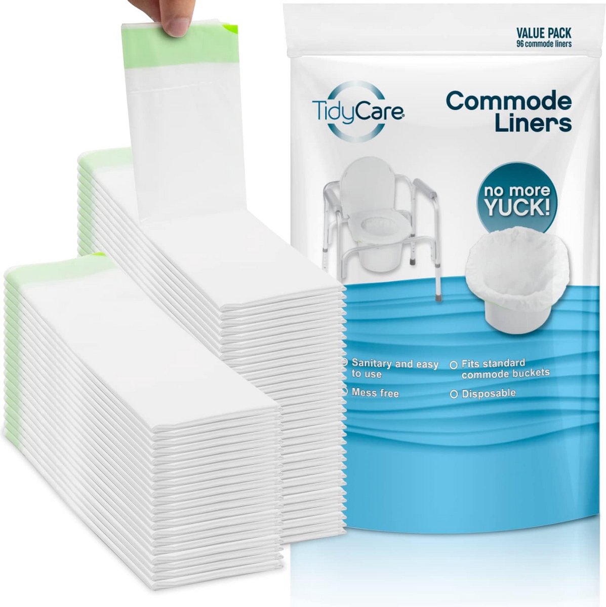 Commode Liners - Wegwerpzakken Toilet - Thuiszorg Hygiëne - Universele Pasvorm - 96 stuks - Wit