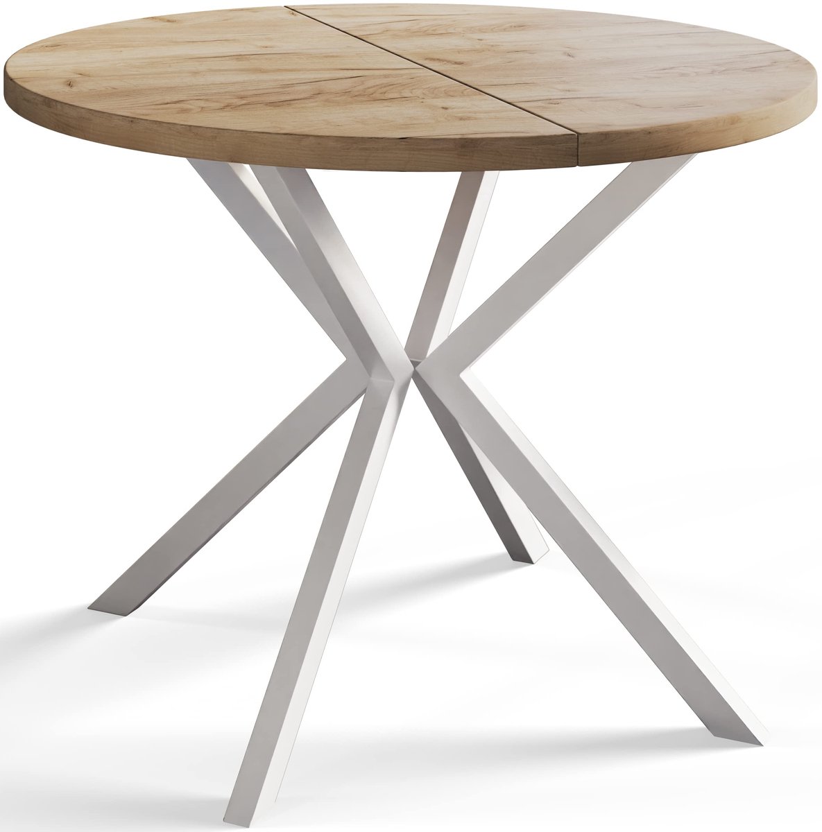 Ronde uitschuifbare eettafel Loft Liten, Moderne Salontafel en Keukentafel, Tafel met Metalen Poten, Diameter: 100- 180 cm, Bruin