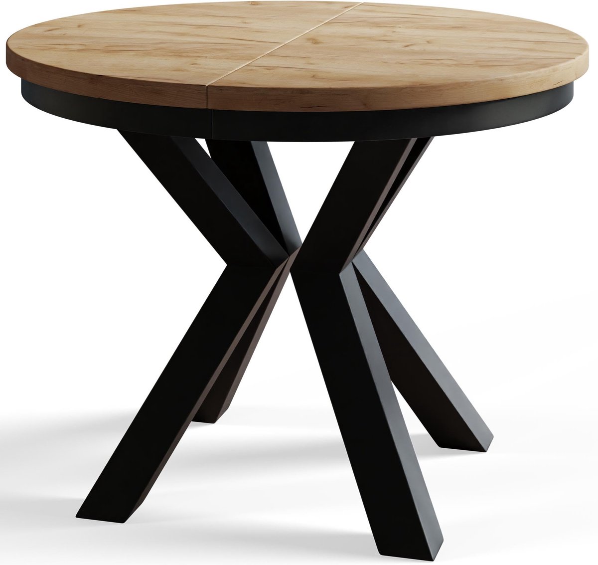 Ronde uitschuifbare eettafel Loft, Moderne Salontafel en Keukentafel, Tafel met Metalen Poten, Diameter: 100-180 cm, Bruin