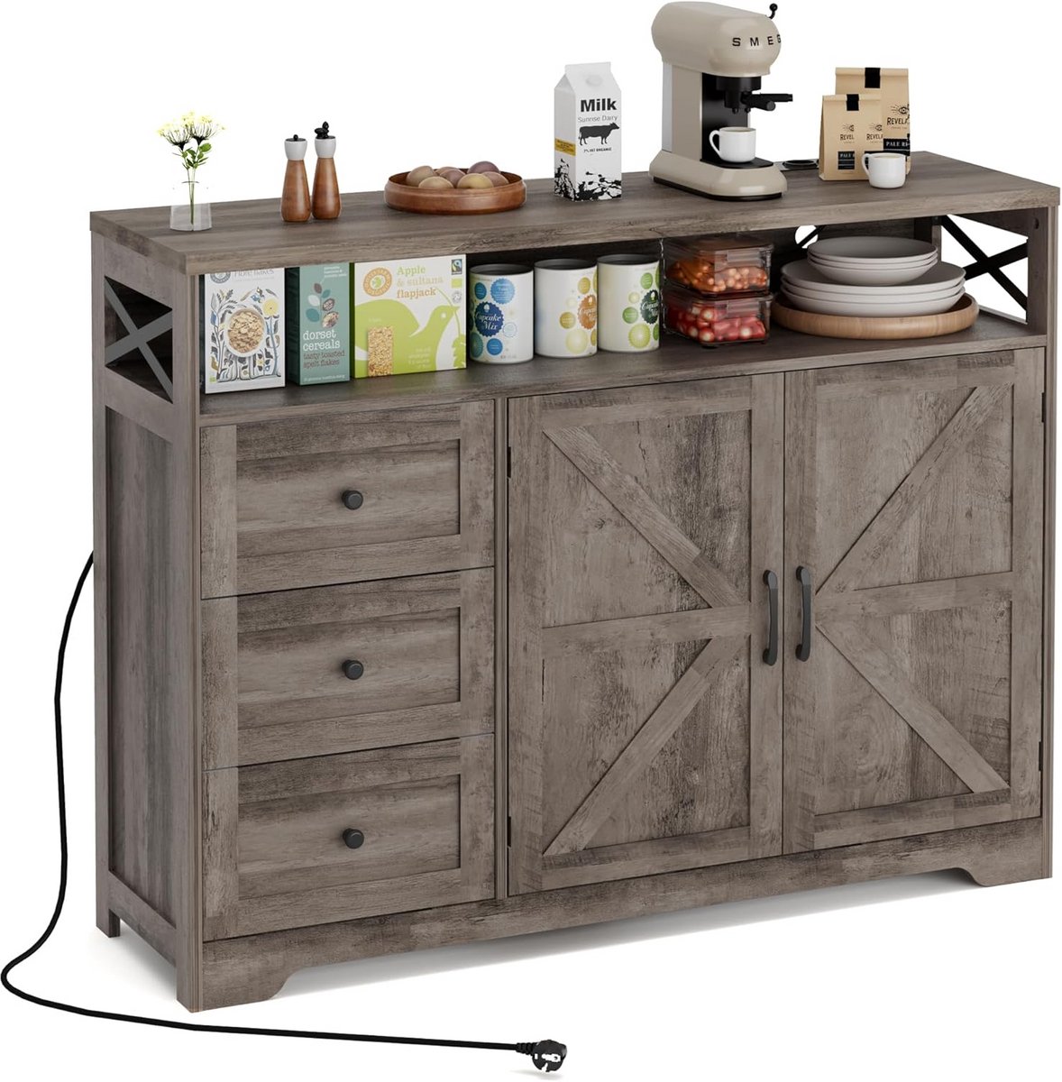 Dressoir Keukenkast met Laden en Open Plank - Opbergkast voor Woonkamer Eetkamer