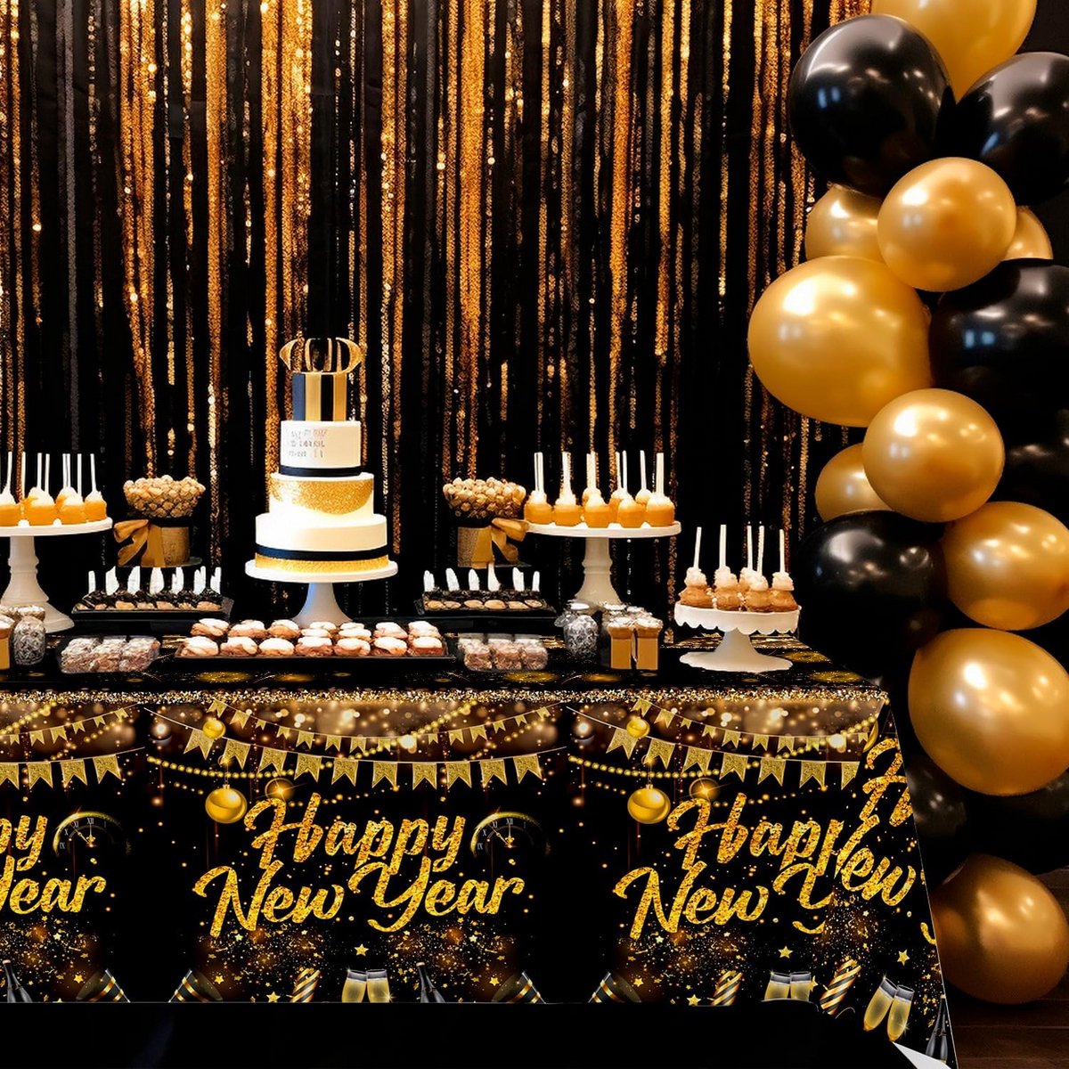 3 Papieren Tafelkleden Oud en Zwart Goud Decoratie Feest 2026