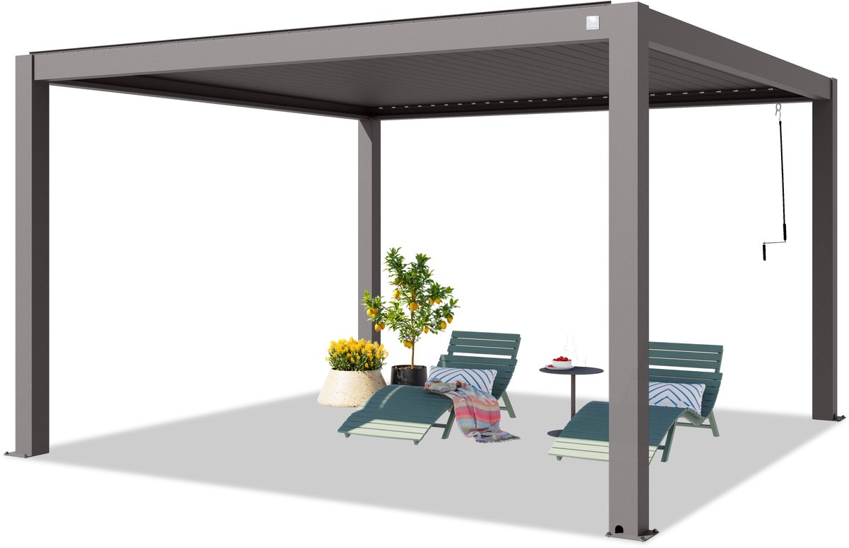 PRIMEYARD Pergola 4x4 m staanders van aluminium met aluminium lamellendak paviljoen grijs