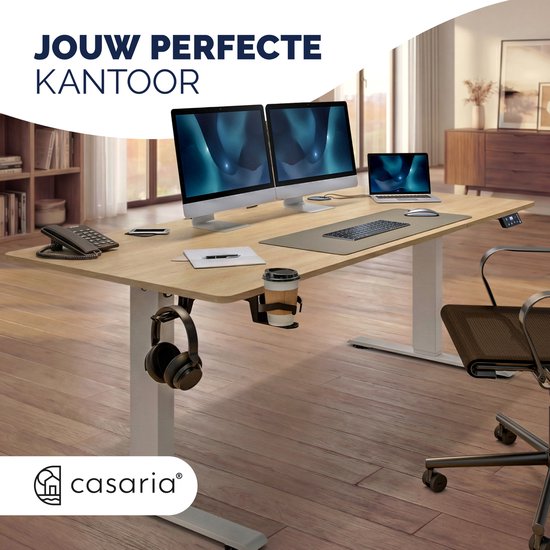 Bureau assis-debout Casaria - Réglable électriquement USB 140x60cm – Beige