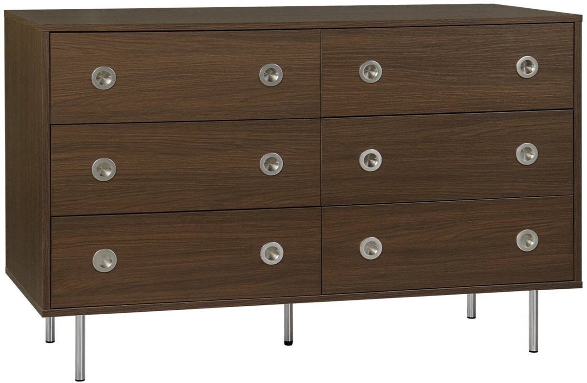 sweeek Vintage ladekast 6 lades houtdecor en roestvrij staal 120cm - shelby Walnoot