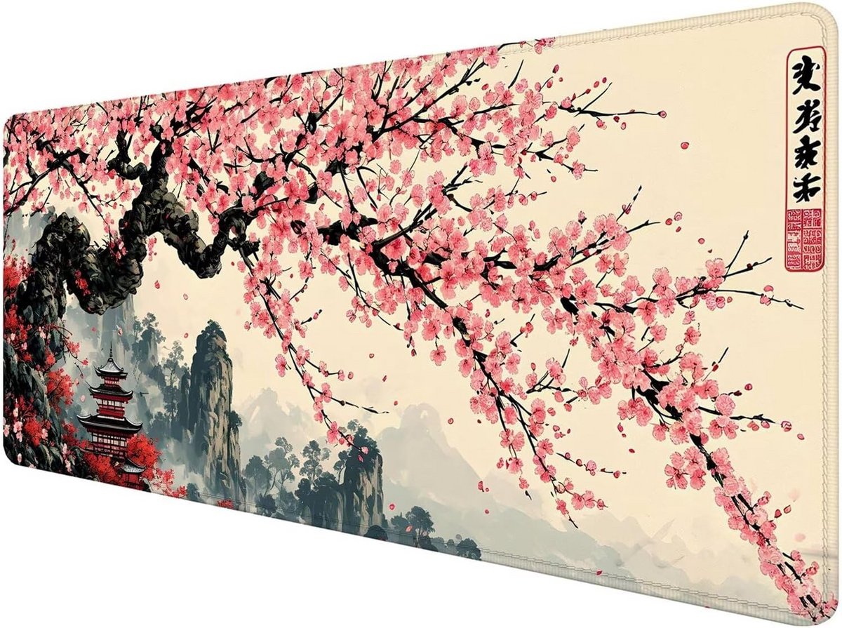 Extra Grote Gaming Muismat 1000x500mm - Japans Bloem Design Bureaublad Beschermer met Antislip Basis en Gestikte Randen