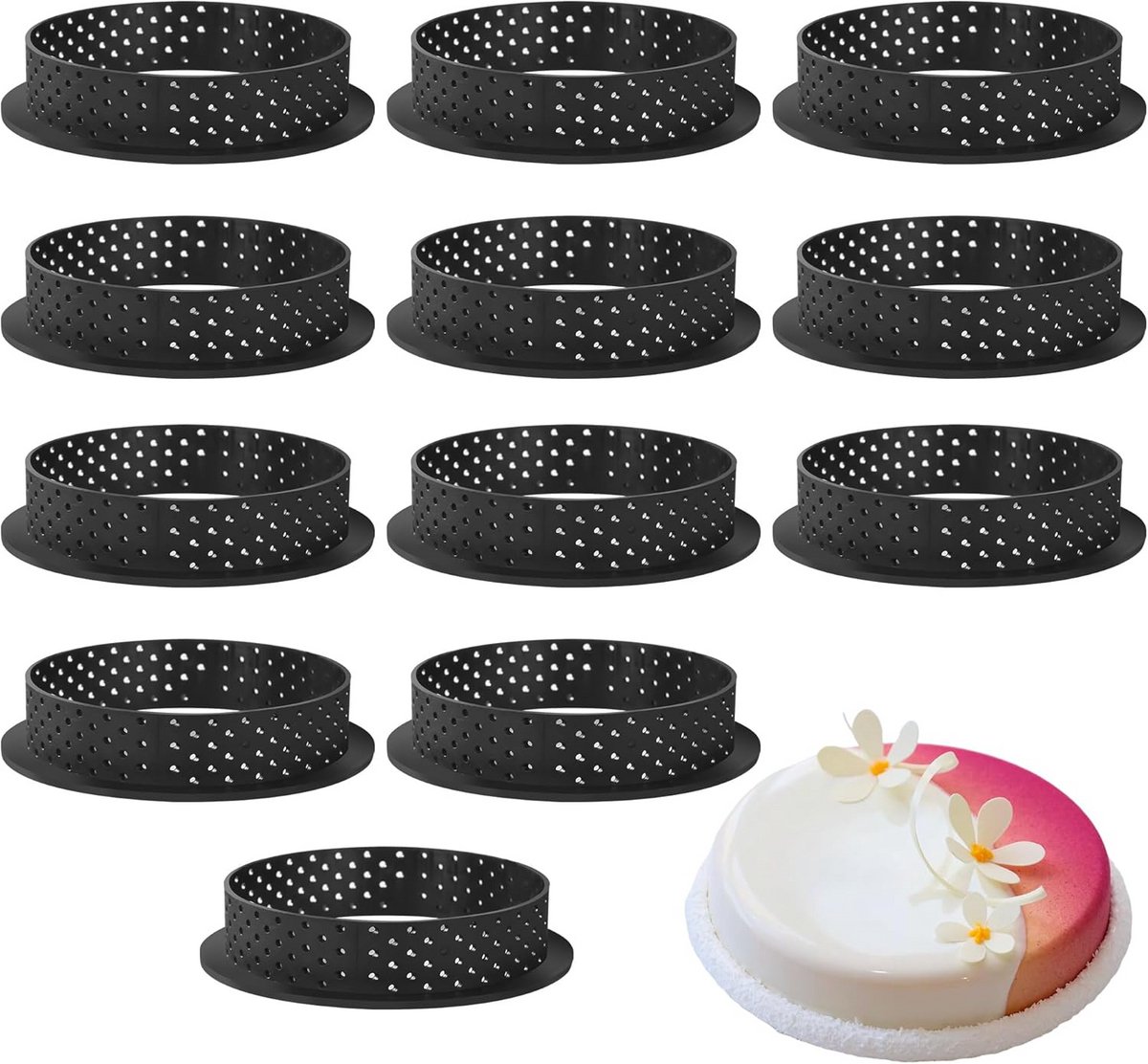 Set van 22 Bakvormen: Mousse Taartvormen en Geperforeerde Cirkel Cakevormen