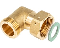 Messing 90 Graden Knelkoppeling 1 Inch Buitendraad met Wartelmoer (Vlakdichtend)