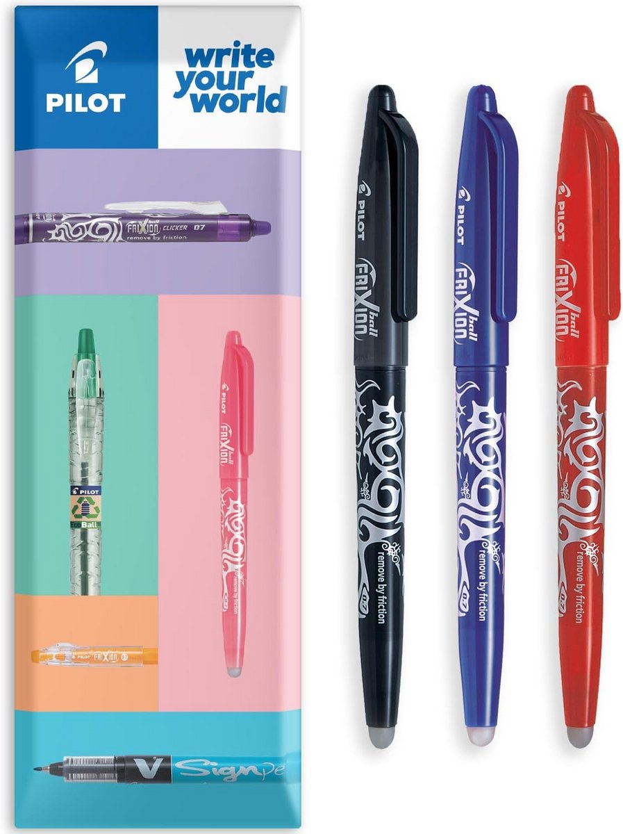 Uitwisbare Vulpenrollers Set van 3, Verschillende Kleuren, Gemiddelde Schrijfbreedte 0,7 mm