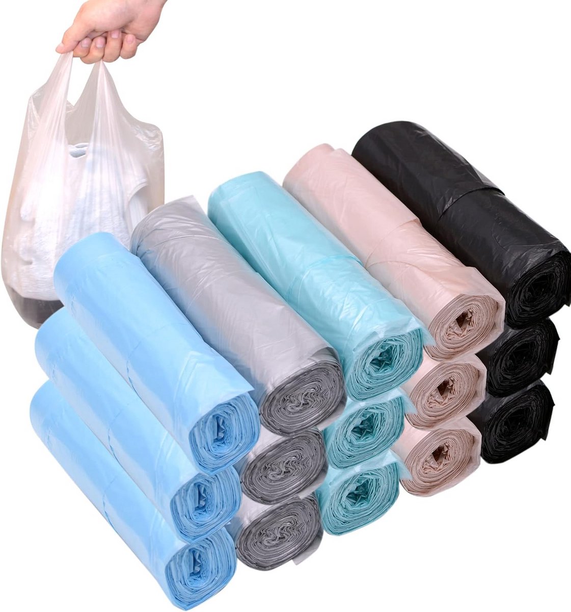 Kleine Vuilniszakken met Trekband 4 Gallon - 300 Stuks - Kleurrijk & Sterk voor Badkamer en Kantoor