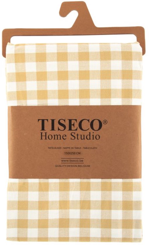 Tiseco - Nappe GINGHAM - Coton - Carreaux - 150x150 cm, jaune