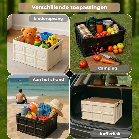 Opvouwbare opbergdozen met deksels, kratten met deksels, plastic opbergbakken, stapelbare, opvouwbare multifunctionele doos voor kleding, speelgoed, boeken, voedsel, opbergcontainers, wit — afbeelding 2