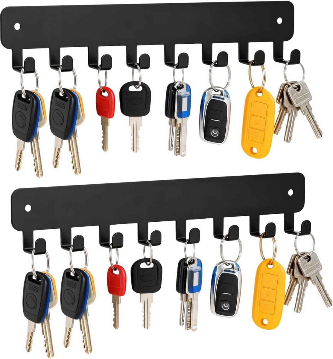 Sleutelhaken Set - Sleutel Organizer - Thuis Ophangen - 8 Haken Rustiek - 30x6x2 cm - Zwart
