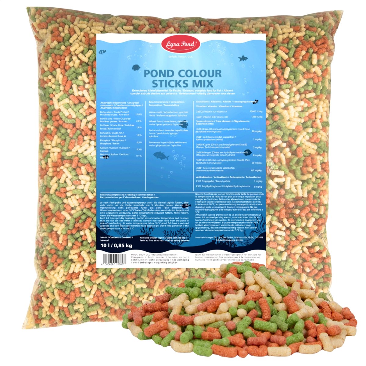 10 liter (0,85 kg) Lyra Pond® Pond Colour Sticks Koi Mix visvoer vijvervoer